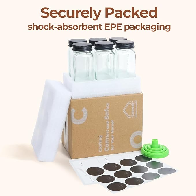 ComSaf 6Pcs 4oz Glass Spice Jars with Shaker Lids, 21 Labels, Spice Jars Trial Set & Supplement Set, Empty Spice Containers and Square Spice Bottles for Kitchen and Seasoning - Image 8