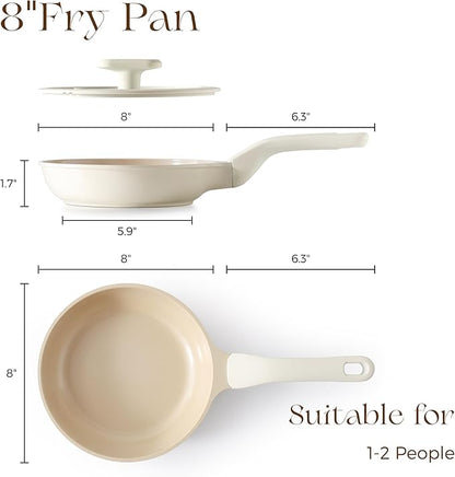 PRICUSIS Nonstick Ceramic Frying Pan with Lid, 8/10 Inch Skillet with Stay Cool Handle, Fully Coated, 100% Dishwasher Safe, PTFE PFAS & PFOA Free (8 Inch, Coconut White - Image 8