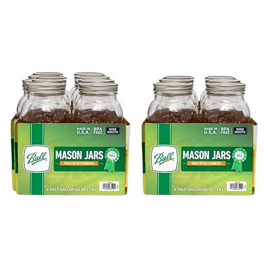 Ball Wide Mouth Half Gallon 64 Oz Jars with Lids and Bands, Set of 6 (2 Pack), WM), Clear by BallJar
