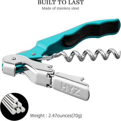 HYZ 2-Pack Wine Opener Waiter Corkscrew, Professional Wine Key for Servers, Bartender with Foil Cutter, Manual Wine Bottle Opener Double Hinged (Blue) - Image 6