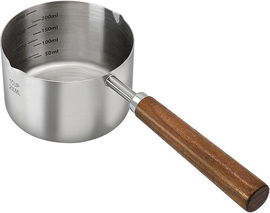 Butter Warmer Pot, 250ml Stainless Steel Mini Saucepan with Dual Pour Spouts, Small Butter Melting Pot for Milk, Sauces, Popcorn, Chocolate