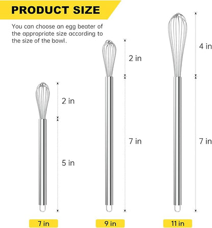 NileHome Mini Whisks Stainless Steel Whisk Set 7" 9" 11"Kitchen Small Wisk Balloon Wire Tiny Whisks for Cooking, Whisking, Blending, Beating, Stirring 3 Pack - Image 2
