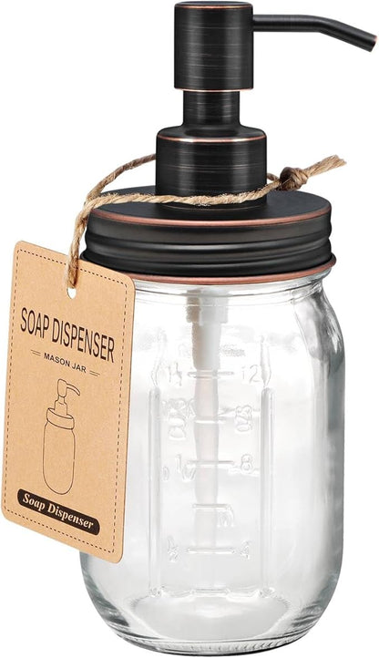 Amolliar Mason Jar Liquid Soap Dispenser, 16 OZ Lotion Glass Dispenser, Cute Farmhouse Decor for Kitchen, Bathroom, Refillable Dispenser for Hand Soap, Dish Soap, Lotion Soap, Oil Rubbed Bronze 1 Pack by Amolliar