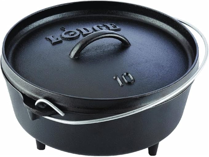 Lodge 4 Quart Pre-Seasoned Cast Iron Camp Dutch Oven with Lid - Dual Handles - Use in the Oven, on the Stove, on the Grill or over the Campfire - Black by Lodge