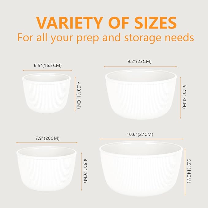 BoxedHome Mixing Bowls with Lids Set, 4 Packs BPA-Free Plastic Prep Bowls for Kitchen, Dishwasher & Microwave Safe, Large Capacity, Beige - Image 2