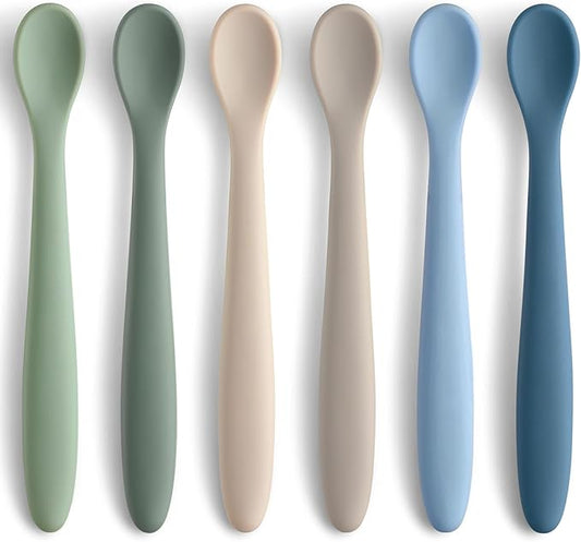 6 Piece Silicone Baby Feeding Spoons, First Stage Infant Soft-Tip Easy on Gums, Training Spoon Self-feeding, Utensils Supplies, Dishwasher & Boil-proof - Blue by NETANY