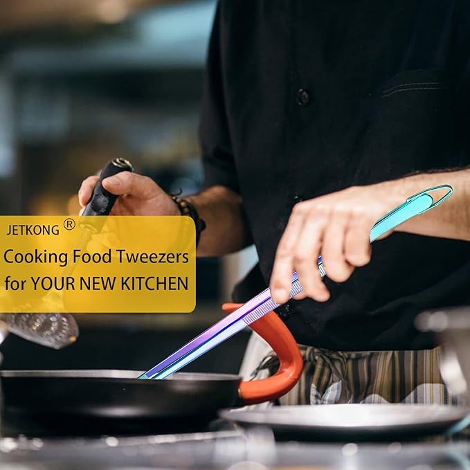 JETKONG 2 Pcs 12-Inch Culinary Tweezers Food Tweezers Kitchen Tweezer Tongs for Cooking (Rainbow) - Image 3