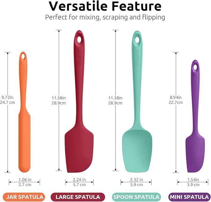 High Heat Resistant Silicone Spatula: U-Taste 600ºF Hot-Proof Food Grade Rubber Kitchen Baking Scraper, Flexible and Sturdy Cooking Utensil for Mixing Scraping in NonStick Cookware (4PCS, Multicolors) - Image 2