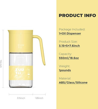 Zuutii Olive Oil Dispenser Bottle 18.6oz – Auto Flip Glass Vinegar Bottle with No-Drip Spout for Kitchen Cooking, Oil and Sauce Dispenser,Yellow - Image 2