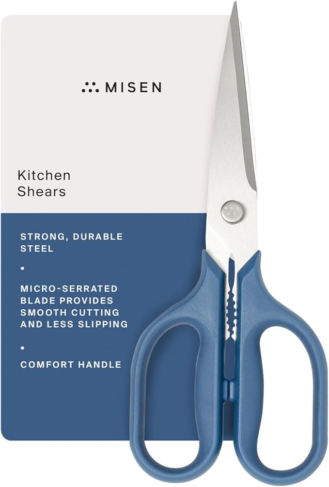 Misen Heavy Duty Kitchen Shears - Stainless Steel, Versatile and Easy Clean Scissors for Meat, Herbs and Veggies - Ambidextrous Comfort Handle - Professional Grade - Blue by Misen