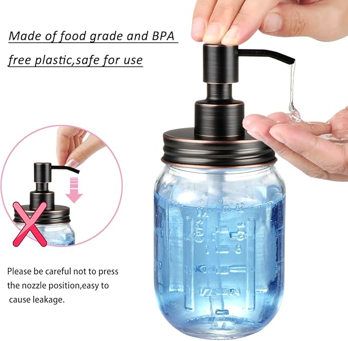 Amolliar Mason Jar Liquid Soap Dispenser Lid, Rust Proof Stainless Steel, Cute Farmhouse Decor for Kitchen, Bathroom, Bath, Refill Liquid Soap Pump for Hand Soap, Dish Soap, Lotion Soap, ORB 1 Pack
