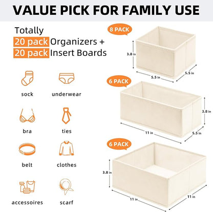 【FAMILY PACK】Drawer Organizer Clothes, 20 Pack Dresser Organizer Bins for Baby Clothes - Underwear Bra Sock Organizer - Fabric Closet Organization and Storage Dividers for Nursery Bedroom Dorm - Image 2