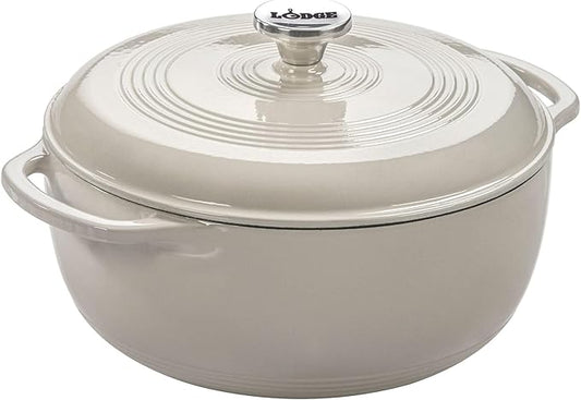 Lodge Essential Enamel Cast Iron Dutch Oven - Perfect for Bread Baking, Braising, Marinating & Slow Cooking - Features Moisture-Sealing Lid & Dual Handles - Kitchen Essentials - 6 Quarts - Oyster White by Lodge