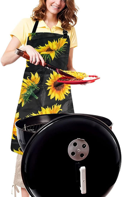 Adjustable Waterproof Apron Bib Apron with 2 Pockets Cooking Kitchen Aprons for Women Men Chef