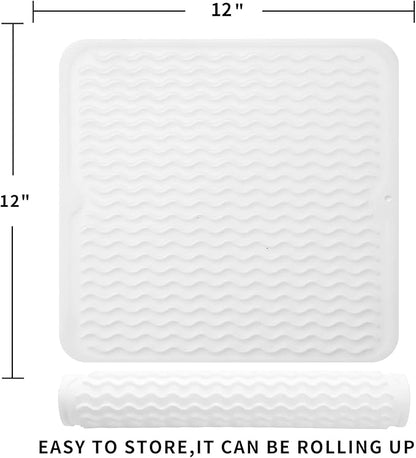 MicoYang Silicone Dish Drying Mat for Multiple Usage,Easy clean,Eco-friendly,Heat-resistant Silicone Mat for Kitchen Counter or Sink,Refrigerator or Drawer liner Translucent M 12 inches x 12 inches - Image 2
