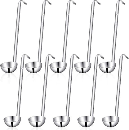 10PCS Stainless Steel Soup Ladle, 2 Oz Serving Ladles with 10" Long Handle for Portion Serving Cooking Stirring Portioning, Kitchen Restaurant Large Ladle Portion Control Spoons