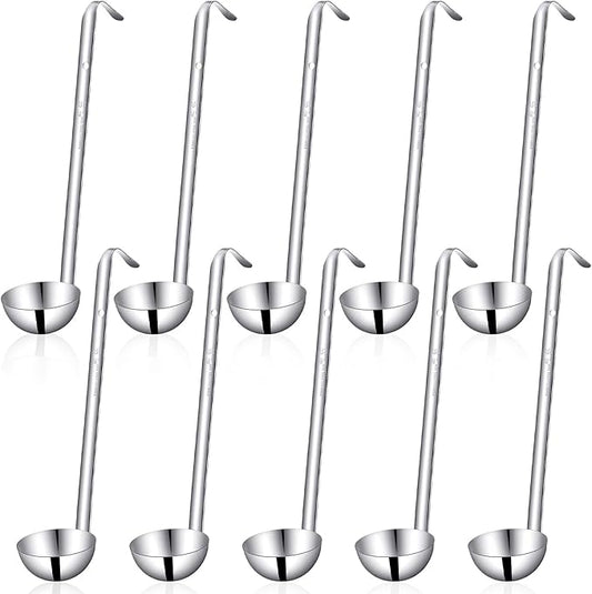 10PCS Stainless Steel Soup Ladle, 2 Oz Serving Ladles with 10" Long Handle for Portion Serving Cooking Stirring Portioning, Kitchen Restaurant Large Ladle Portion Control Spoons
