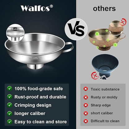 Walfos 5.5 Inch and 4 inch Stainless Steel Wide-Mouth Funnel with Handle for Wide and Regular Mason Jars Canning Jars,Wide Mouth Funnels for Kitchen Use Transferring Liquid and Dry Ingredients! - Image 3