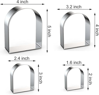 Arch Cookie Cutter Set Large - 5 Inch, 4 Inch, 3 Inch, 2 Inch - Arched Door Geometric Frame Plaque Cookie Cutters Shapes Molds - Stainless Steel