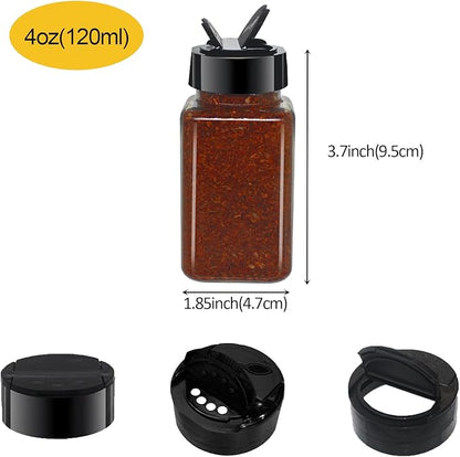 24 Pack 4oz Clear Plastic Spice Jars With Black Plastic Lids, Square Spice Bottles, Seasoning Containers with Chalk Labels, Pen, Funnel, Spice Containers For Kitchen Cabinet - Image 2