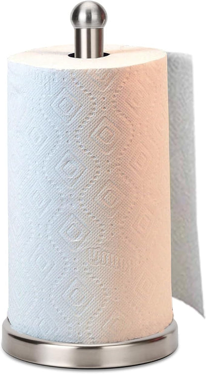 Paper Towel Holder Stand with Sturdy Base Fits Standard and Jumbo Sized Paper Towel, Paper Towel Holder Countertop (Brushed Nickel)