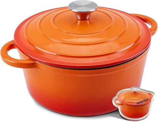 Enameled Cast Iron Dutch Oven - 7QT Pot with Lid,Oven Safe to 500°F,Heavy-Duty Cookware for Sourdough Bread Baking,Braising,Stews,Roasting Orange by WOKINS