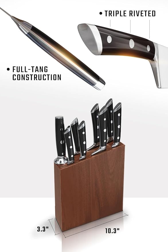 Dalstrong 8-Piece Knife Block Set — German High-Carbon Steel, Full-Tang, Hand-Polished 14–16° Edge — Gladiator Series For First Real Kitchens, New Homeowners & Apartment Cooks — Acacia Block, NSF - Image 3
