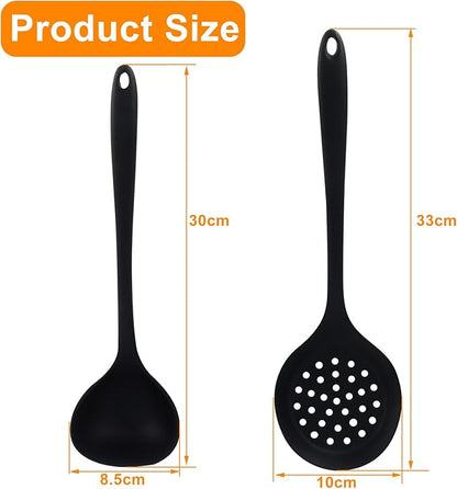 Jiozermi Silicone Soup Ladle and Slotted Spoon Set of 2, Heat Resistant Utensils for Cooking, Stirring, Serving, and Draining, Durable and Easy to Clean, Durable and Easy to Clean - Image 2