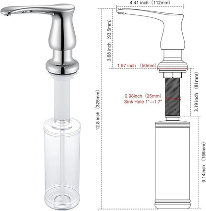 GAGALIFE Kitchen Sink Soap Dispenser Chrome, Built in Soap Dispenser with 13 OZ Bottle, Refill from The Top, Liquid Dispenser for Kitchen Sink - Image 2