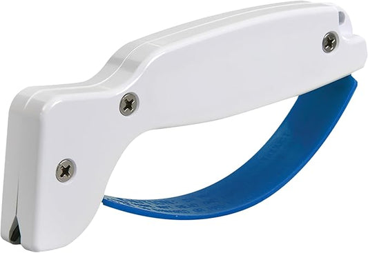 AccuSharp Knife & Tool Sharpener, Restores, Hones & Sharpens Straight & Serrated Knives, Hand-Held Tungsten Carbide Sharpening Tool, White & Blue, 1 Pack by AccuSharpKnifeSharpeners