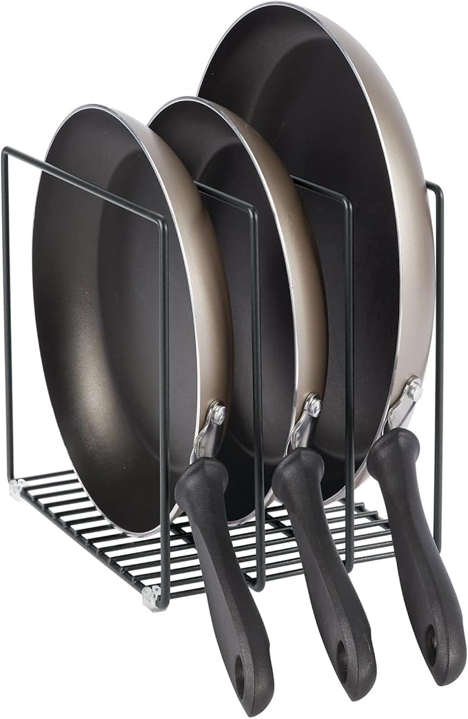 mDesign Steel Storage Tray Organizer Rack for Kitchen Cabinet - Divided Holder with 3 Slots for Skillets, Frying Pan, Pot Lids, Cutting Board, Baking Sheets - Concerto Collection - Black - Image 6