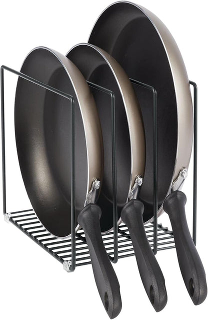 mDesign Steel Storage Tray Organizer Rack for Kitchen Cabinet - Divided Holder with 3 Slots for Skillets, Frying Pan, Pot Lids, Cutting Board, Baking Sheets - Concerto Collection - Black - Image 6