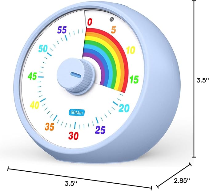Visual Timer for Kids, 60-Minute Countdown Timer for Classroom Office Kitchen, Desk Timer Kids Time Management Tools with Silent Operation, Pomodoro Time Rainbow Pattern (Aquamarine)