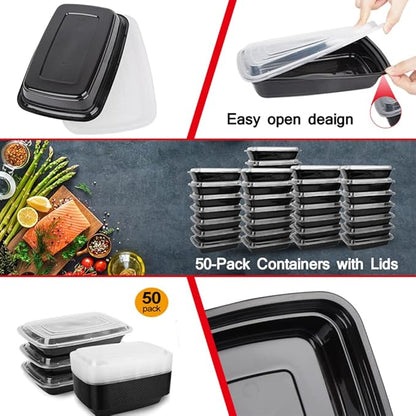 Reusable Food Prep Containers, 50-Pack 24 OZ Plastic Containers with Lids For Meal Food Prepping - Durable Food Storage Containers Lunch Boxes- Stackable, Meal Dishwasher Safe - Image 6