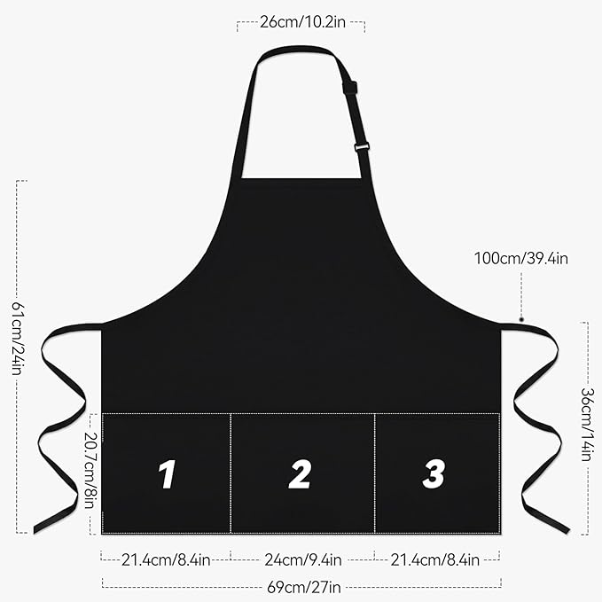 NLUS Kitchen Cooking Apron with 3 Pockets, Adjustable Bib Apron Chef Aprons for Women Men