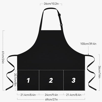 NLUS Kitchen Cooking Apron with 3 Pockets, Adjustable Bib Apron Chef Aprons for Women Men