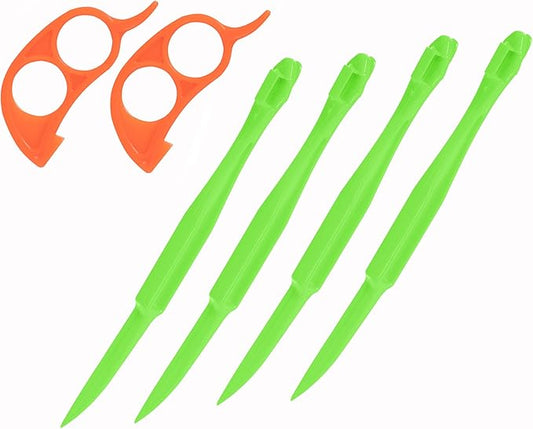 Soft Home Premium Plastic Orange Peeler Lemon Citrus Peel Cutter Vegetable Slicer Fruit Tools (Long Handle Type Green 4 Pack; Mouse Type orange 2 Pack) (green) by Soft+Home