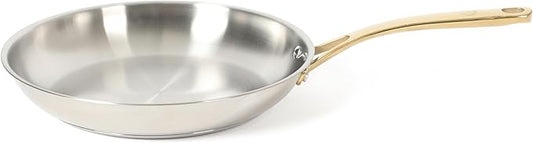 Martha Stewart Castelle 12-Inch Stainless Steel Frying Pan with Gold-Tone Handle – Tri-Ply Encapsulated Bottom, Oven Safe & Induction Safe Skillet for Searing and Sautéing by MarthaStewart