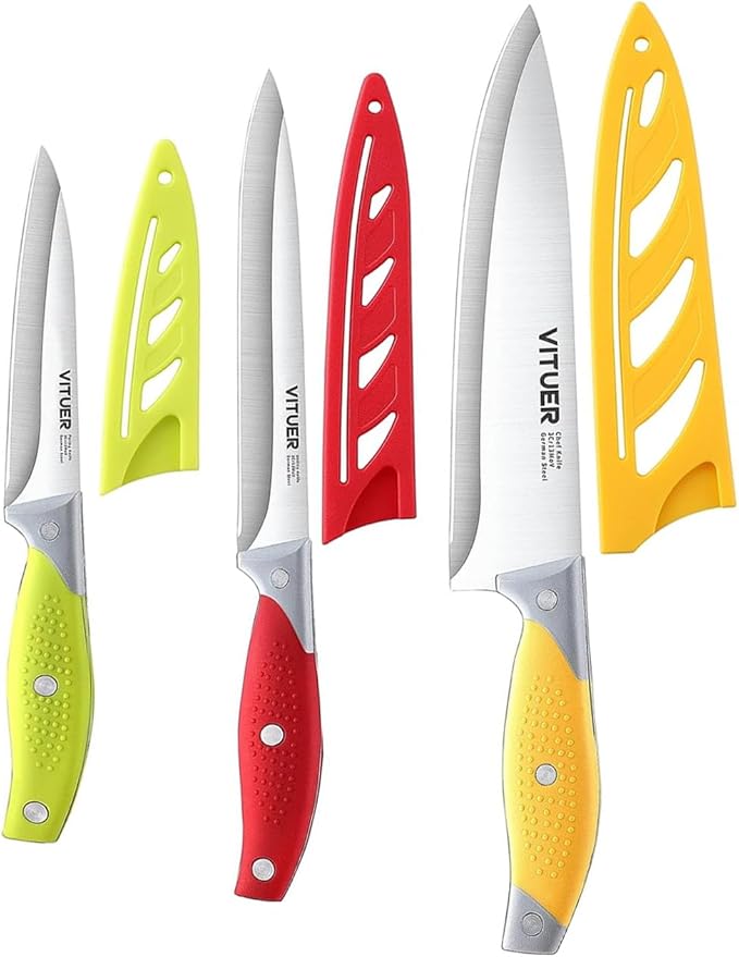 VITUER Chef Knife, 3PCS Kitchen Knife, Multicolor Stainless Steel Sharp Chef Knife Set (3Pack, Yellow, Red, Green) - Image 8