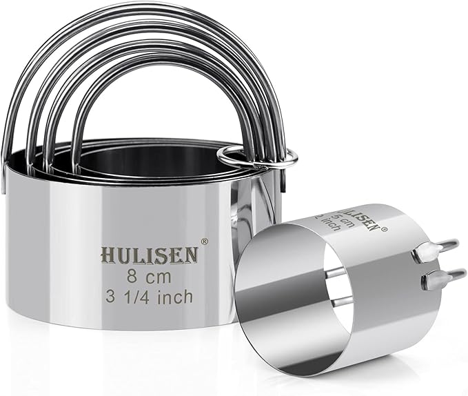 HULISEN Biscuit Cutter Set (5 Pieces/Set), Round Cookies Cutter with Handle, Professional Baking Dough Tools, Gift Package by HULISEN