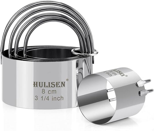 HULISEN Biscuit Cutter Set (5 Pieces/Set), Round Cookies Cutter with Handle, Professional Baking Dough Tools, Gift Package by HULISEN