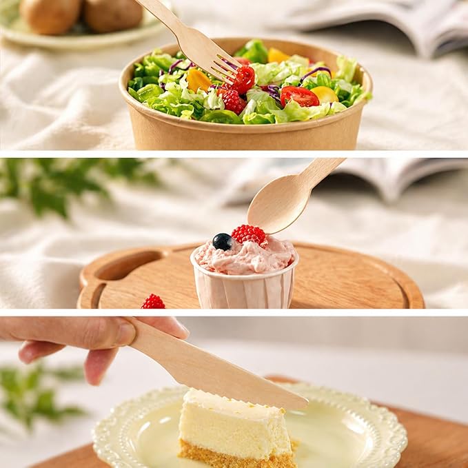Compostable Wooden Utensils - 360 Pcs [180 Forks, 60 Knives, 120 Spoons], Disposable Cutlery, Biodegradable Wooden Silverware for Parties, Picnics, and Camping - Image 6