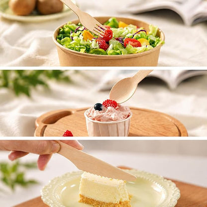 Compostable Wooden Utensils - 360 Pcs [180 Forks, 60 Knives, 120 Spoons], Disposable Cutlery, Biodegradable Wooden Silverware for Parties, Picnics, and Camping - Image 6