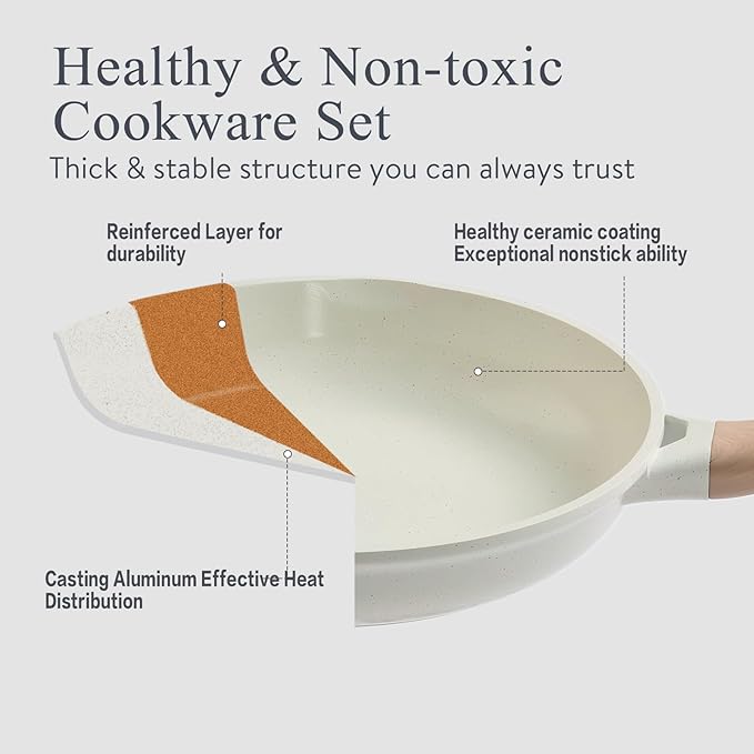 Pots and Pans Set Non Stick Ceramic Cookware Set 22-Piece Nonstick Kitchen Cooking Sets Stockpot Saucepan Frying Pans - Image 4