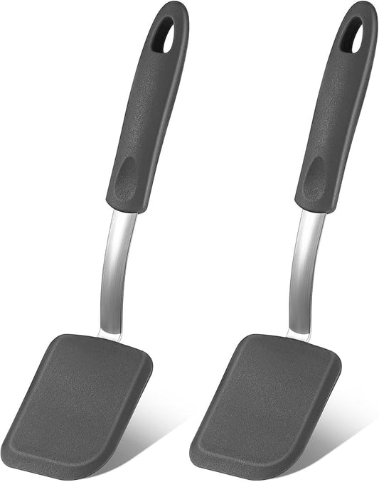Silicone Cookie Spatula Turner 2 Pack Mini Brownie Spatula Flexible Kitchen Small Silicone Turner for Nonstick Cookware Heat Resistant No Scratch Flipper for Egg Pancake(Grey) by Yetene