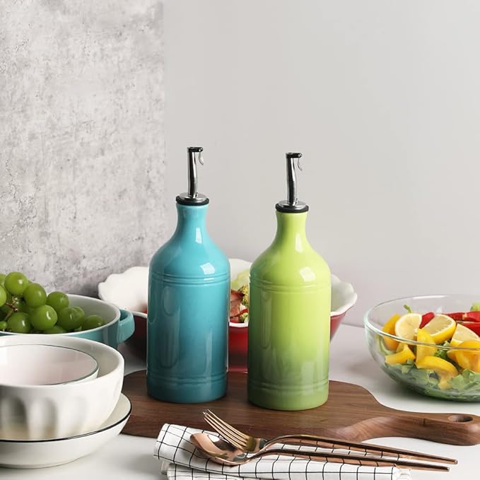 Sweejar Ceramic Olive Oil Dispenser Bottle, Opaque Oil Cruet Protects to Reduce Oxidation, Suitable for Storage Vinegar, Coffee Syrups & Other Liquids, Pack of 1, 15.5 Fl Oz(Gradient Blue) - Image 5