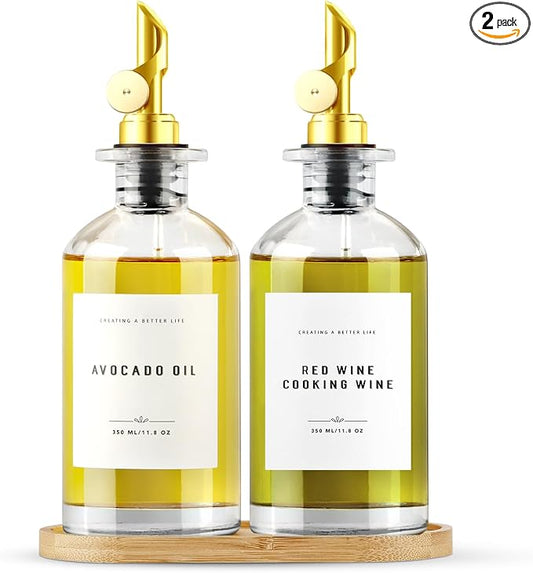 Olive Oil Dispenser Bottle with Bamboo Tray, Metal Pour Spout, Coffee Syrup & Cooking Oil Dispenser for Kitchen by GIXSEGIE