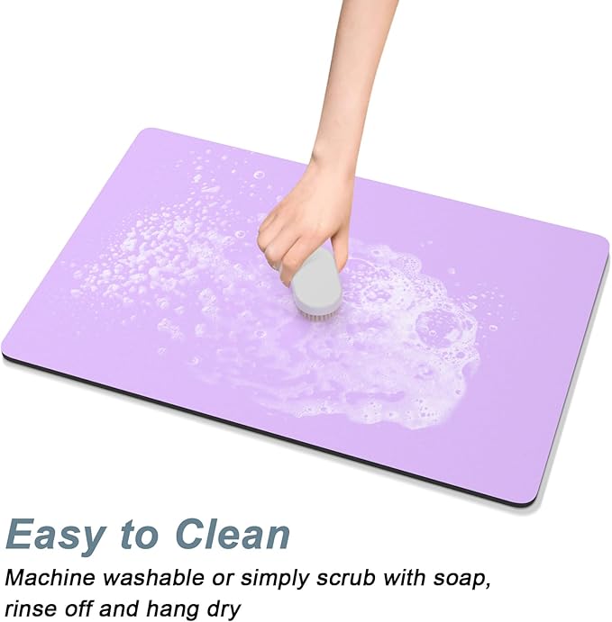 Rnivvi Coffee Mat, 16" x 24" Coffee Bar Mats for Espresso Machine Station Accessories and Organizer, Hide Stain Rubber Backed Absorbent Dish Drying Pad for Kitchen Counter, Cute Bar Decor Pad, Purple - Image 5
