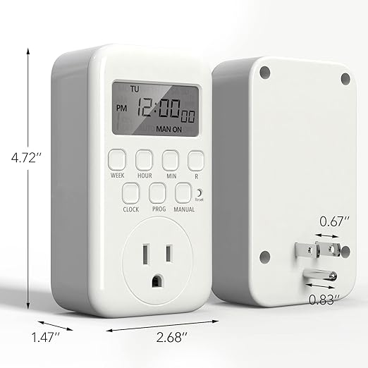 BN-LINK Indoor Digital Timer Outlet, Single Outlet 7 Day Programmable Light Switch, 3 Prong Plug in Timers for Electrical Outlets, Lamps, Fans, 8 On/Off Programs, 1 Pack, 15A/1875W, ETL Listed - Image 6