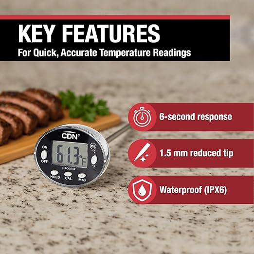 CDN Waterproof Digital Thermometer Long 4.75" Stem, NSF Certified, Ideal for for Bread Baking, Cooking, Brewing - DTQ450X - Image 2